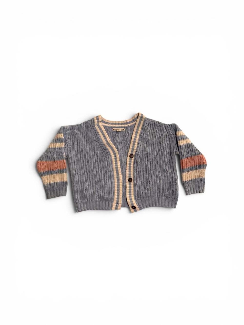 Star & Lily Button-Front Ribbed Knit Striped Cardigan